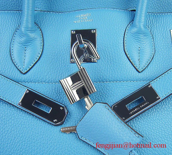 Hermes Birkin 42cm Togo Leather Bag 6109 Light Blue silver padlock